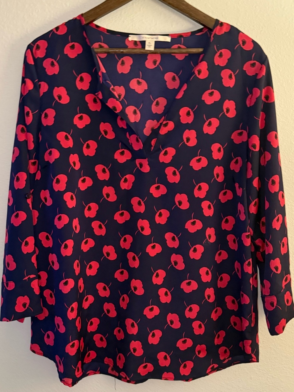 41 Hawthorn Navy Blue Blouse with Pink Floral Print